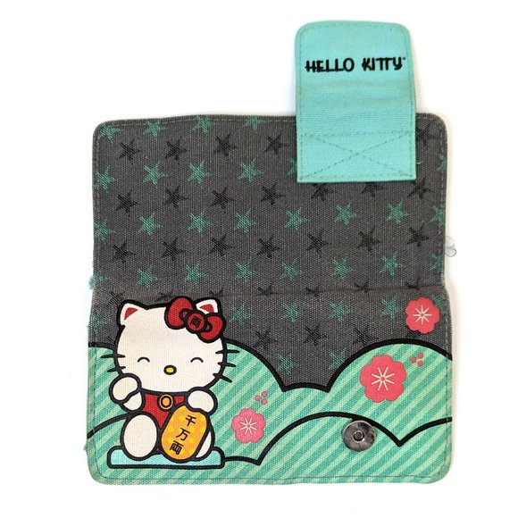 Hello Kitty Sanrio Maneki-Neko Lucky Cat Cute Large Canvas Tote w/ Clutch Wallet - Picture 4 of 7